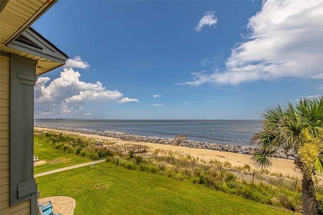 view of water feature with a view of the beach