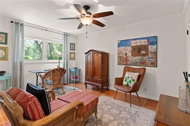 105 Driftwood Pl, Saint Simons Island, GA 31522 - sitting room featuring light tile patterned floors, a ceiling fan, and crown molding