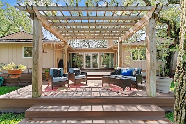 105 Driftwood Pl, Saint Simons Island, GA 31522 - wooden deck featuring outdoor lounge area and a pergola