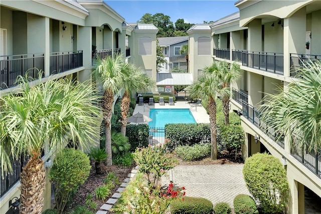 pool featuring a patio area