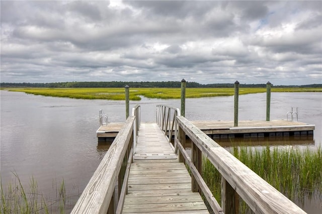 dock area with a water view