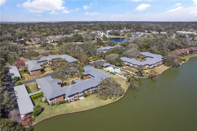 aerial view with a residential view and a water view