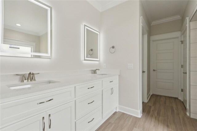 154 Ossabaw Way, Waverly, GA 31565 - full bathroom with ornamental molding, double vanity, and wood finished floors
