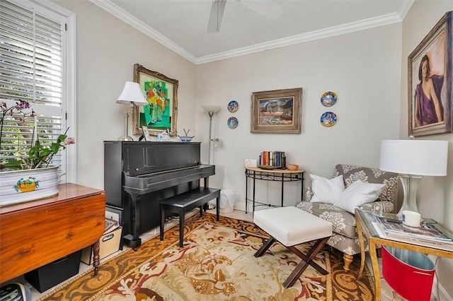 1212 River Club Dr, Sea Island, GA 31561 - sitting room featuring crown molding and a ceiling fan