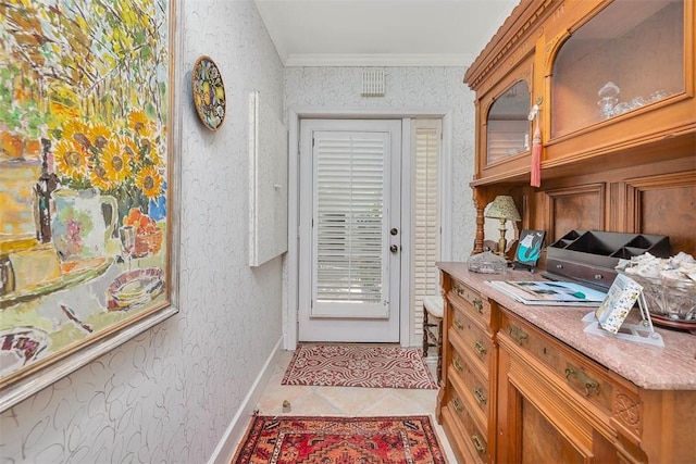 1212 River Club Dr, Sea Island, GA 31561 - doorway to outside featuring light tile patterned floors and ornamental molding