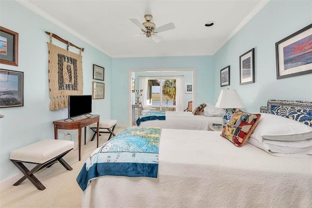 1212 River Club Dr, Sea Island, GA 31561 - carpeted bedroom featuring ornamental molding and ceiling fan