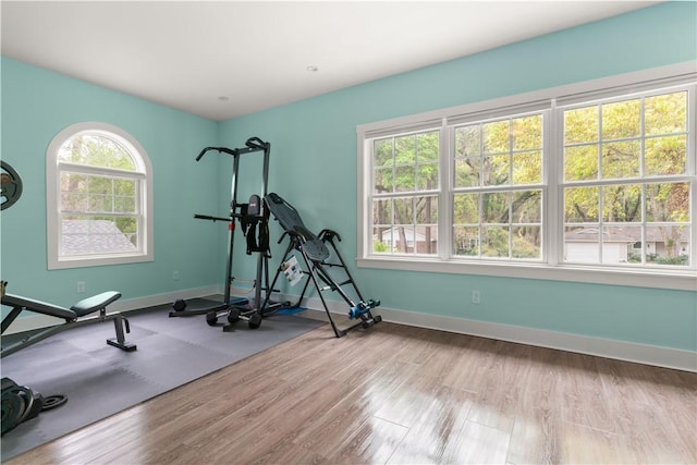 636 Old Plantation Rd, Jekyll Island, GA 31527 - exercise area with wood finished floors and baseboards