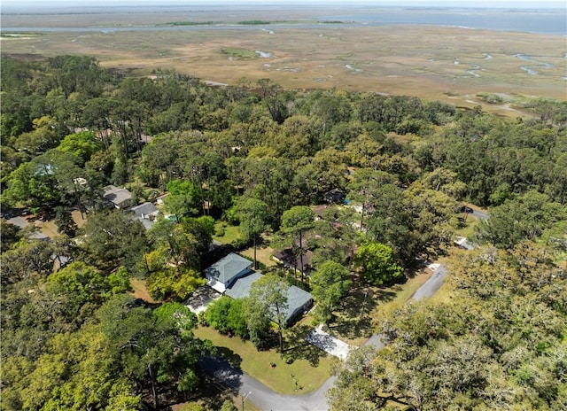 636 Old Plantation Rd, Jekyll Island, GA 31527 - aerial view of property and surrounding area with a heavily wooded area