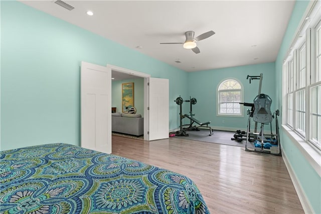 636 Old Plantation Rd, Jekyll Island, GA 31527 - bedroom featuring wood finished floors, baseboards, and a ceiling fan