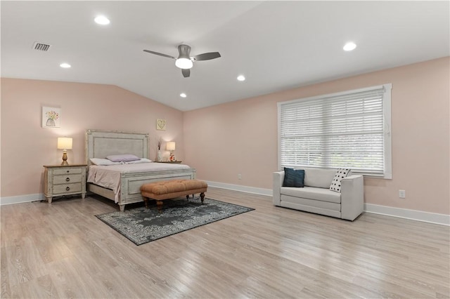 636 Old Plantation Rd, Jekyll Island, GA 31527 - bedroom featuring wood finished floors, baseboards, recessed lighting, a ceiling fan, and lofted ceiling