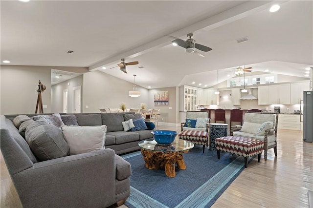 636 Old Plantation Rd, Jekyll Island, GA 31527 - living room with a ceiling fan, recessed lighting, and light wood-style floors