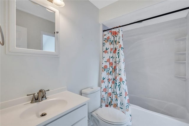 full bathroom featuring vanity, toilet, and shower / tub combo