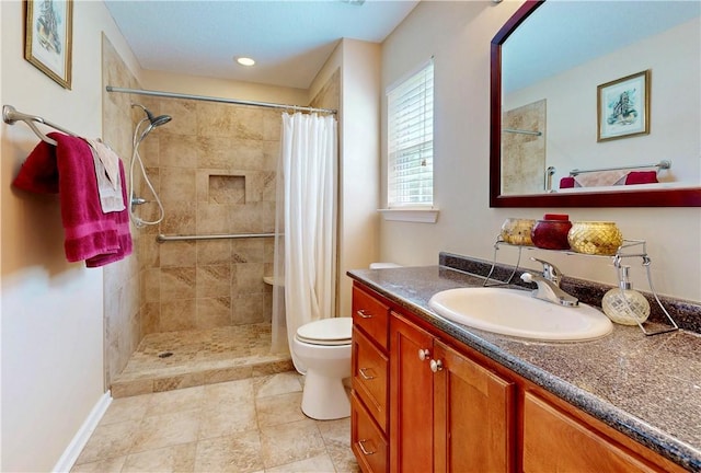 2300 Albany Ave, Waycross, GA 31503 - full bathroom featuring vanity, toilet, tiled shower, and tile patterned floors
