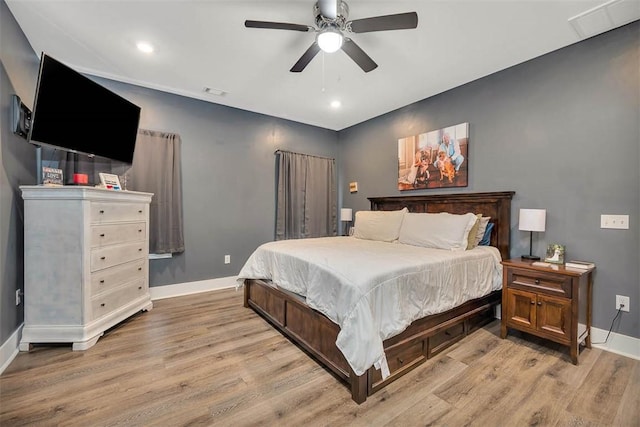 63 Greyfield Dr, Brunswick, GA 31525 - bedroom with light wood finished floors, baseboards, recessed lighting, and a ceiling fan