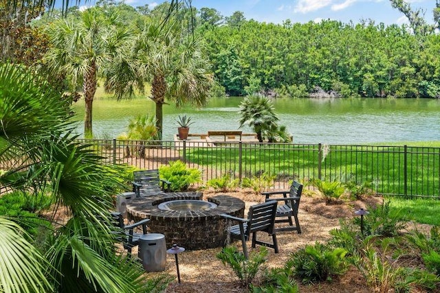 view of patio featuring a water view