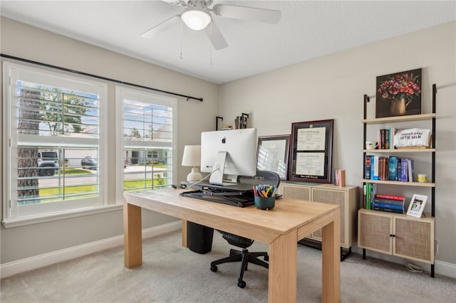 129 Chinquapin Dr, Saint Marys, GA 31558 - office area featuring baseboards, light carpet, and ceiling fan