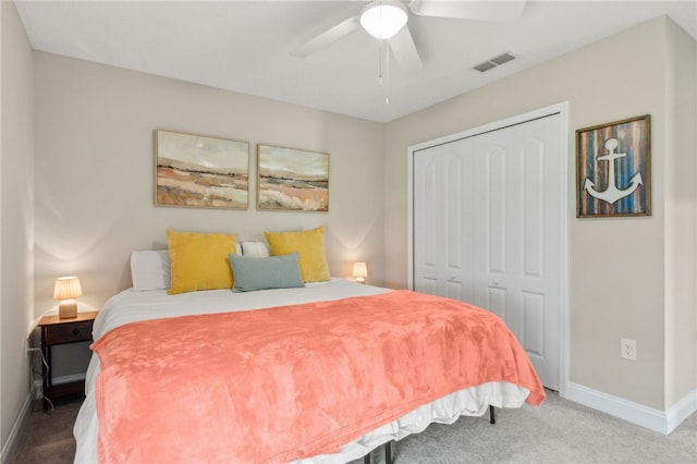 129 Chinquapin Dr, Saint Marys, GA 31558 - bedroom with a closet, carpet flooring, baseboards, and a ceiling fan
