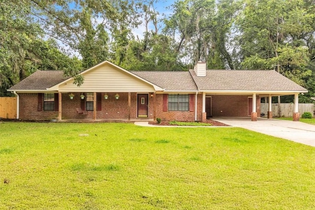 122 Tyson Ln, Allenhurst, GA 31301 - single story home featuring a carport, concrete driveway, a chimney, and brick siding