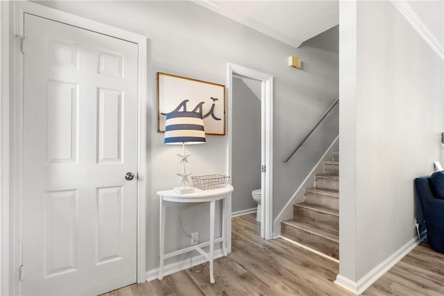 staircase with wood-type flooring