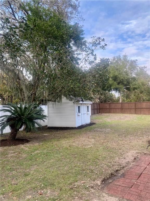 view of yard with a storage shed