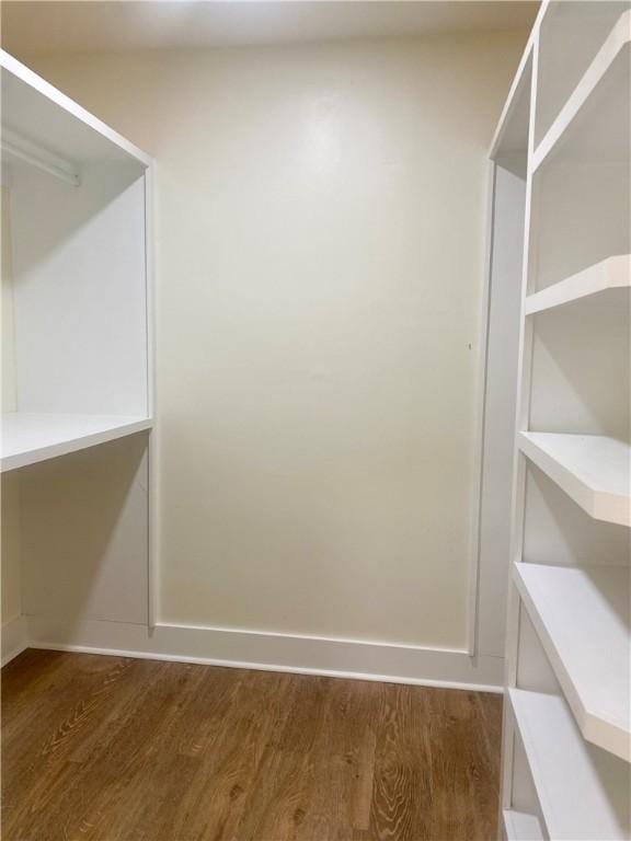 spacious closet with dark wood-type flooring