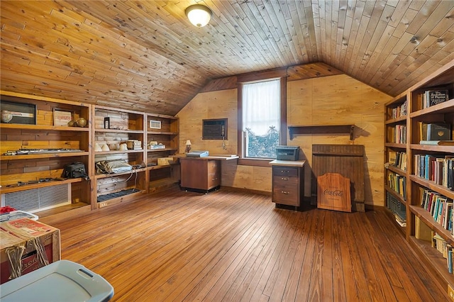 1000 Union St, Brunswick, GA 31520 - office area with wood walls, lofted ceiling, wood-type flooring, and wood ceiling