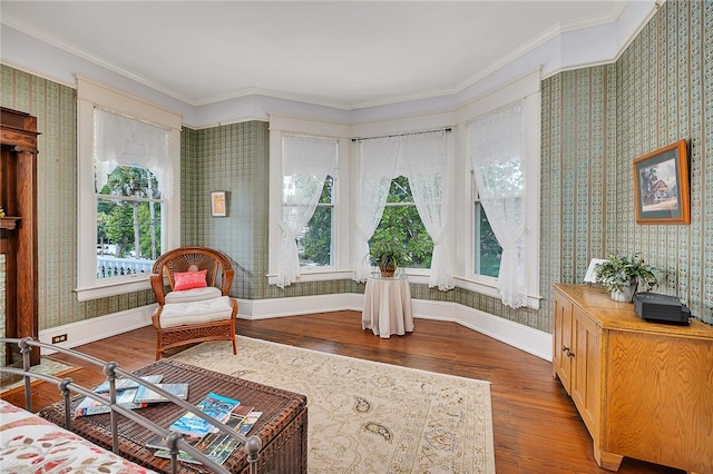 1000 Union St, Brunswick, GA 31520 - living area with wallpapered walls, wood-type flooring, and ornamental molding