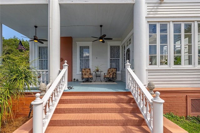 1000 Union St, Brunswick, GA 31520 - doorway to property featuring a ceiling fan and covered porch