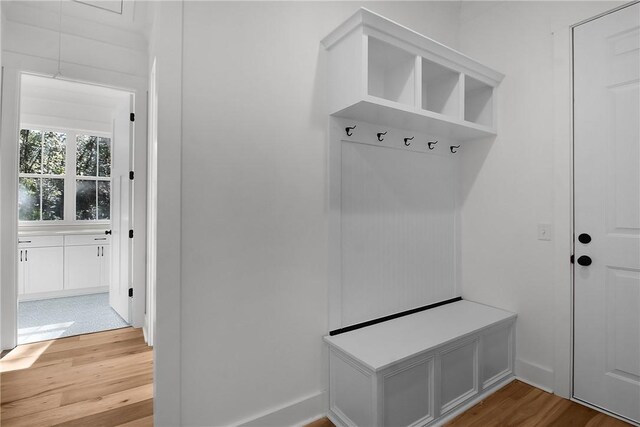 mudroom featuring wood-type flooring