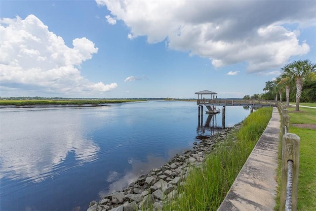 view of dock featuring a water view