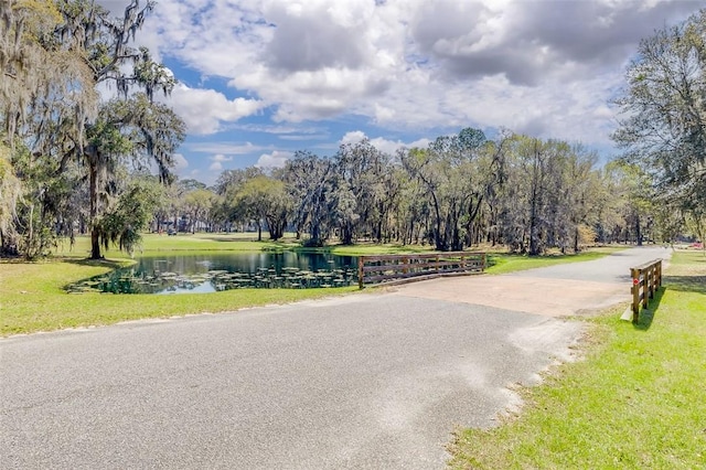 view of road featuring a water view