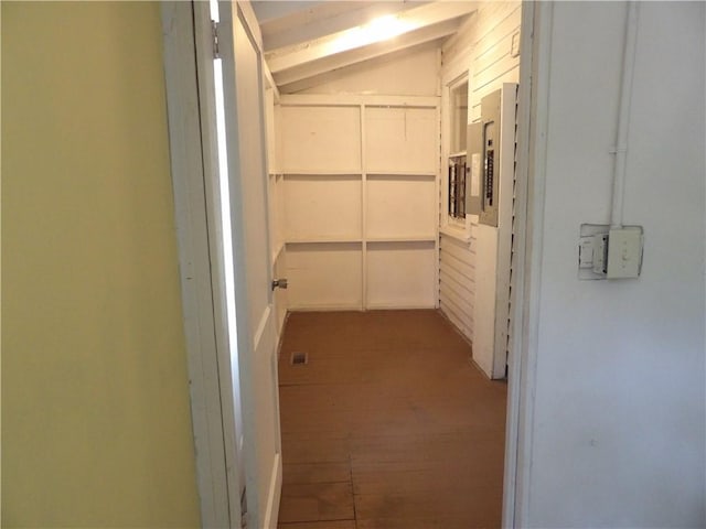 corridor with lofted ceiling