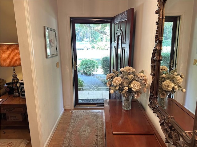 entrance foyer with hardwood / wood-style floors and plenty of natural light