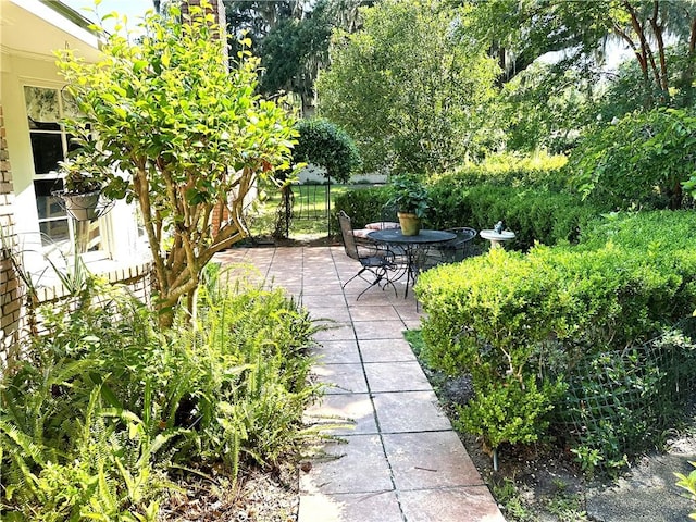 view of community with a patio area