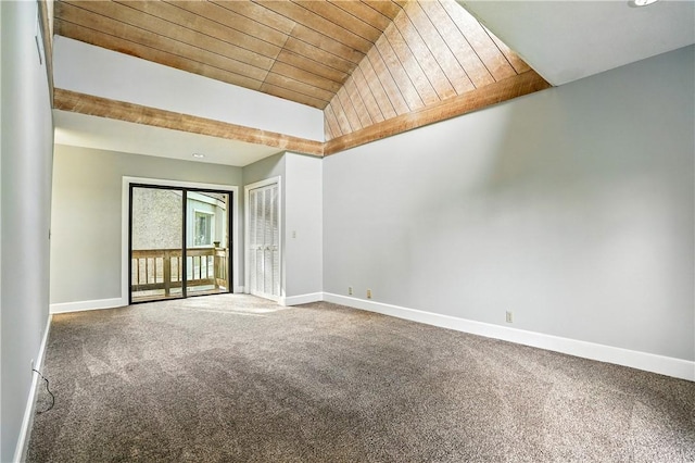 422 Fairway Villas Dr, Saint Simons Island, GA 31522 - spare room with wooden ceiling, carpet flooring, and vaulted ceiling