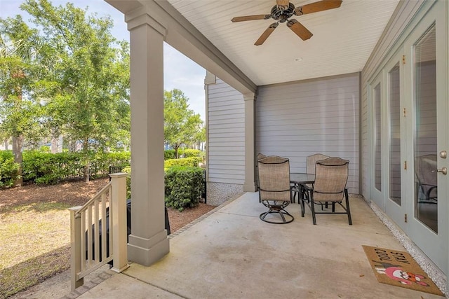 view of patio / terrace with ceiling fan and outdoor dining space