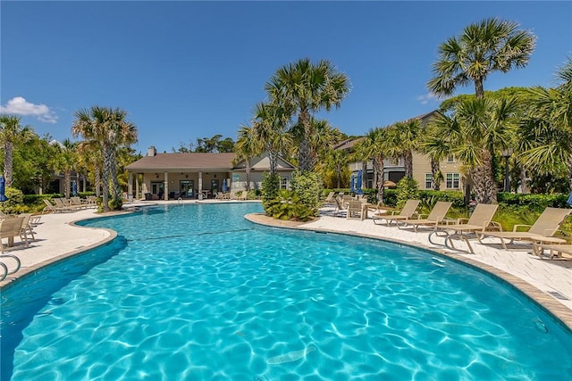 pool with a patio