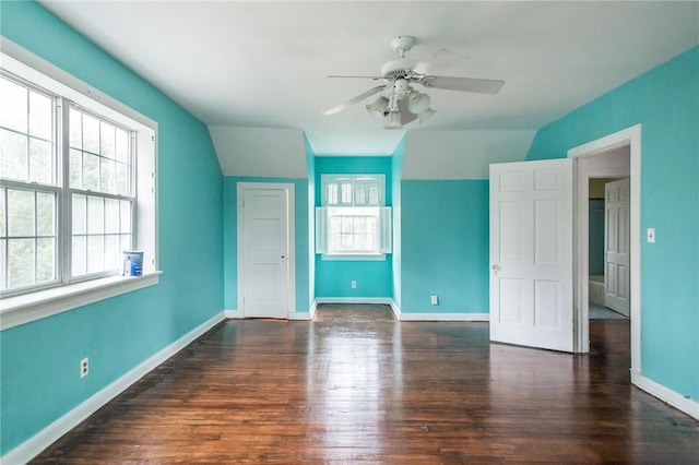 1701 Satilla Blvd, Waycross, GA 31501 - unfurnished bedroom featuring lofted ceiling, wood finished floors, baseboards, and ceiling fan