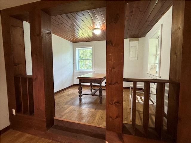 4427 Pine Valley Rd, Waycross, GA 31503 - dining space with wooden ceiling, wood finished floors, and electric panel