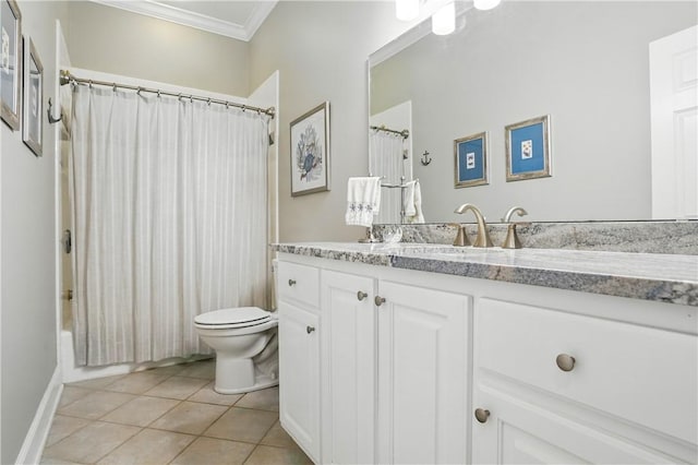 916 Rose Cottage Rd, Saint Simons Island, GA 31522 - bathroom featuring ornamental molding, toilet, tile patterned flooring, vanity, and shower / bath combo