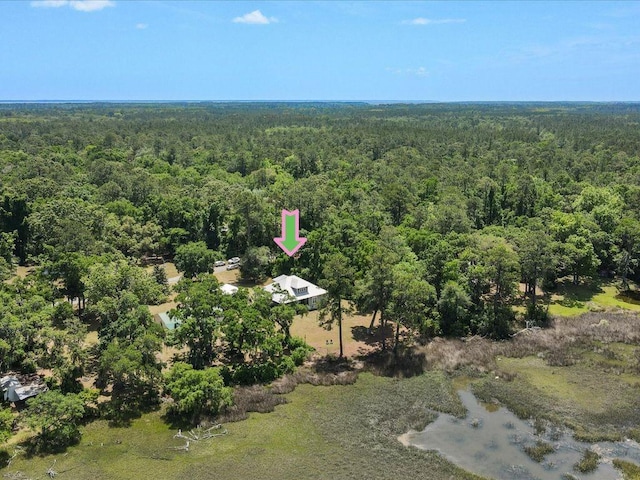 birds eye view of property featuring a forest view