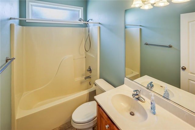 full bath with vanity, bathtub / shower combination, and toilet