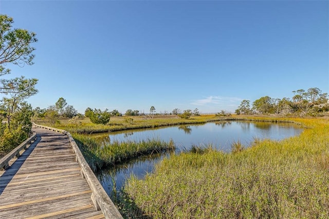 view of dock with a water view