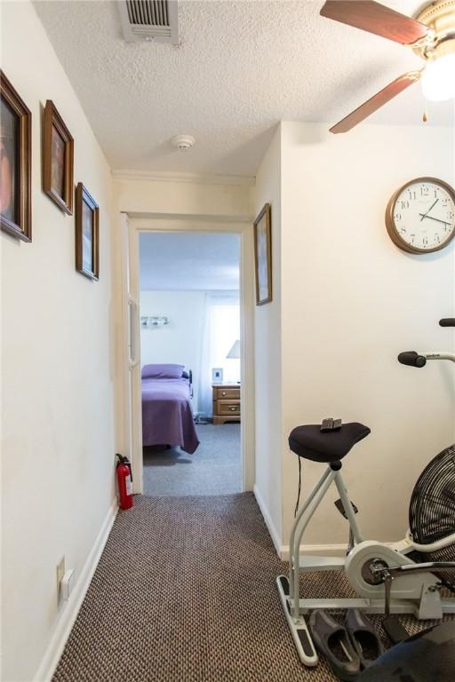 2896 S Lakeview Dr, Waycross, GA 31503 - corridor featuring carpet floors, baseboards, and a textured ceiling