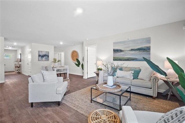 331 Elizabeth Dr, Brunswick, GA 31525 - living room featuring baseboards, wood finished floors, and recessed lighting