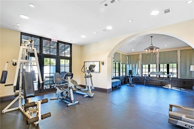 252 Bottlebrush Walk, Brunswick, GA 31525 - workout area featuring visible vents, recessed lighting, baseboards, and arched walkways