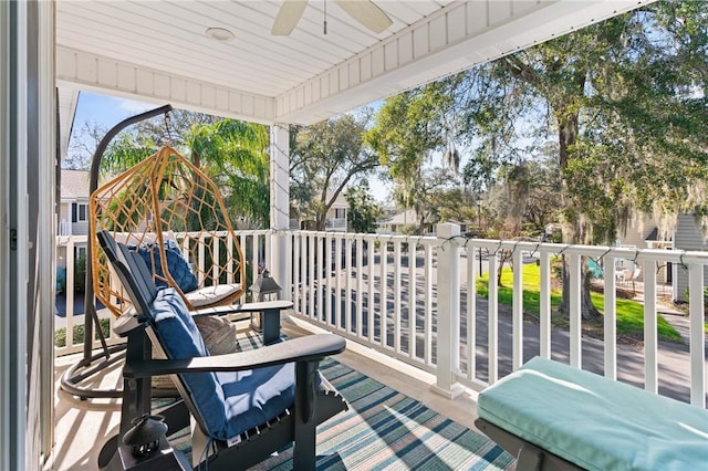 balcony with ceiling fan