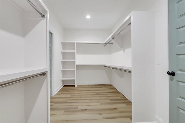 spacious closet with light hardwood / wood-style flooring