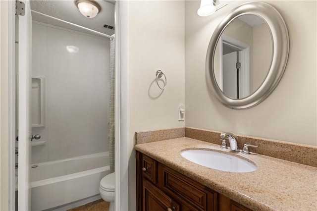 full bathroom with vanity, toilet, and shower / bath combo with shower curtain