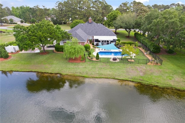 bird's eye view featuring a water view